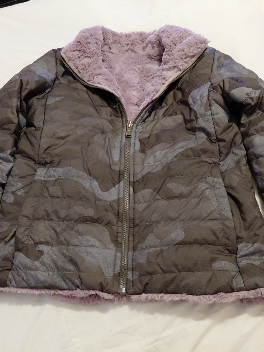 The North Face Jacket Girls L 14/16 Reversible Mossbud Swirl Green Camo Purple